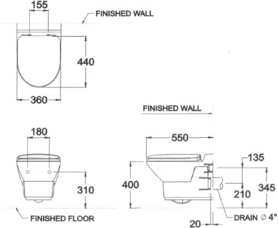 C1996 สุขภัณฑ์ แบบแขวนผนัง 3/4.5 ลิตร รุ่น BETA