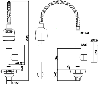 CT1256(HM) ก๊อกอ่างซิงค์แบบก้านปัดหมุนองศาได้ ปรับน้ำ 2 ระดับ