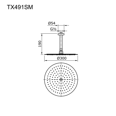 TX491SM ฝักบัวก้านแข็ง (ชนิดแขวนเพดาน) Ø300 มม.