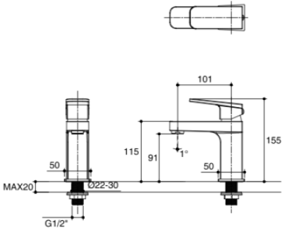 K-76889X-4CD-CP ก๊อกเดี่ยวล้างหน้าแบบก้านโยก รุ่น ANZIO