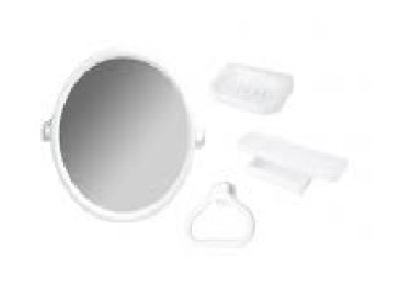 MS 02 ชุดกระจก 4 ชิ้น ทรงกลม (กระจก+หิ้ง+ที่วางสบู่+ห่วงแขวนผ้า)