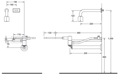 SA 3811.1 DUO ก๊อกอ่างล้างหน้า แบบเซ็นเซอร์ / เปิดด้วยเข่า