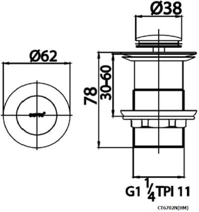 CT6702N(HM) สะดืออ่างล้างหน้าแบบกด (ไม่มีรูน้ำล้น)