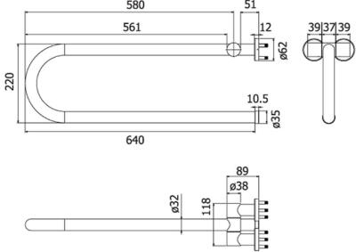 FBVHS-0102DS GRAB BAR ราวพยุงสวิงOD32แบบโยกSS