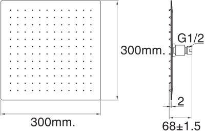 A-952-233 หัวฝักบัวเรนชาวเวอร์ 300x300มม พร้อมก้าน รุ่น SLIM