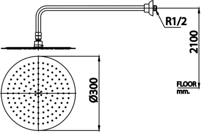 Z99S FIXED RAIN SHOWER ฝักบัวก้านแข็งขนาด 12 นิ้ว