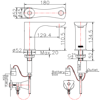 KF-11-015-50 ก๊อกเดี่ยวอ่างล้างหน้าอัตโนมัติแบบใช้ทั้งไฟฟ้าและแบตเตอรี่