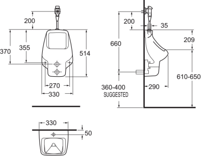 TF-6734-WT-0 โถปัสสาวะชาย+ฟลัชวาล์ว รุ่น PENTA