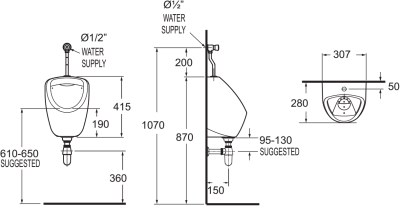 TF-6789N-WT-0 โถปัสสาวะชาย+ฟลัชวาล์ว+ท่อน้ำทิ้ง รุ่น VERDANT