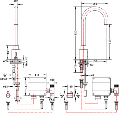 KF-12-015-50 ก๊อกเดี่ยวอ่างล้างหน้า แบบเปิด-ปิดอัตโนมัติ