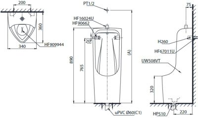 UW508W/F โถปัสสาวะชายแบบตั้งพื้น