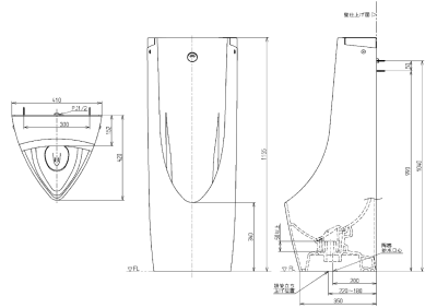 UFS910W โถปัสสาวะชายแบบตั้งพื้น พร้อมฟลัชวาล์วระบบเซ็นเซอร์ในตัว (สร้างพลังงานในตัวเอง)