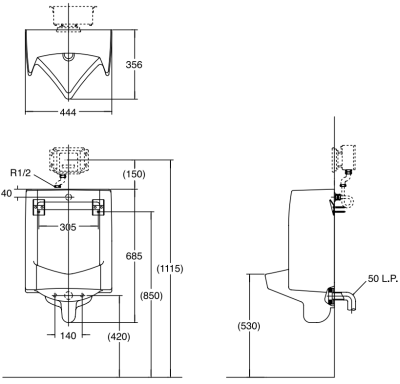 UW447HJT1W/F โถปัสสาวะชาย แบบท่อน้ำเข้าด้านหลัง