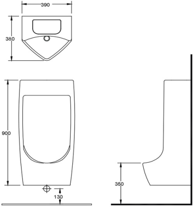 SA 4401 โถปัสสาวะชาย แบบแขวนผนัง (ท่อน้ำเข้าด้านหลัง)