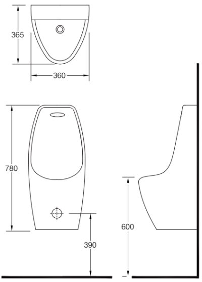 SA 4400 โถปัสสาวะชาย แบบแขวนผนัง (ท่อน้ำเข้าด้านหลัง)