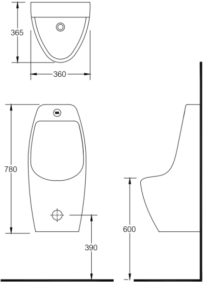 SA 4291 โถปัสสาวะชาย พร้อมฟลัชวาล์วเซ็นเซอร์ รุ่น KANGA