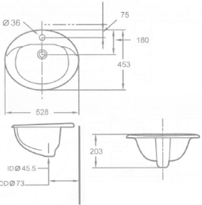 A230-WT อ่างล้างหน้า แบบฝังบนเคาน์เตอร์