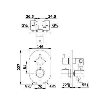 TX473SESN#BBR ก๊อกผสมสำหรับลงอ่างอาบน้ำและยืนอาบ แบบปรับอุณหภูมิคงที่ ชนิดฝังผนัง พร้อมชุดเปลี่ยนทิศทางน้ำ รุ่น EGO II