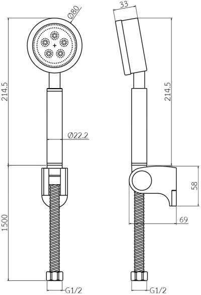 WS-8134-BA ฝักบัวอาบน้ำสแตนเลส แบบสปา 3 นิ้ว สีดำ