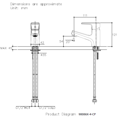 K-98086X-4-CP ก๊อกผสมอ่างล้างหน้าแบบก้านโยก รุ่น POSH