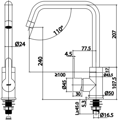 CT1297A#BL ก๊อกอ่างซิงค์ก้านโยกทรงJ สีดำ