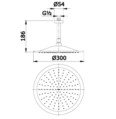 TX491SY#BG ฝักบัวก้านแข็ง (ชนิดแขวนเพดาน) Ø300 มม.