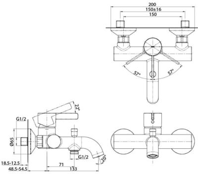 TBG11302T ก๊อกผสมสำหรับลงอ่างอาบน้ำและยืนอาบ ชนิดติดผนัง