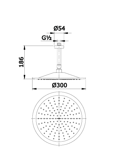 TX491SY ฝักบัวก้านแข็ง (ชนิดแขวนเพดาน) Ø300 มม.