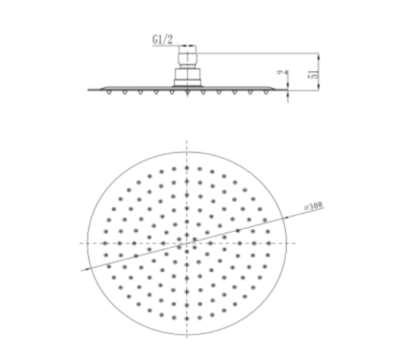 KS-06-315-50	หัวฝักบัว Rain Shower แบบกลม ขนาด Ø 30 ซม. (สเตนเลส 304)