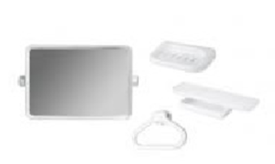 MS 03 ชุดกระจก 4 ชิ้น สี่เหลี่ยม (กระจก+หิ้ง+ที่วางสบู่+ห่วงแขวนผ้า)