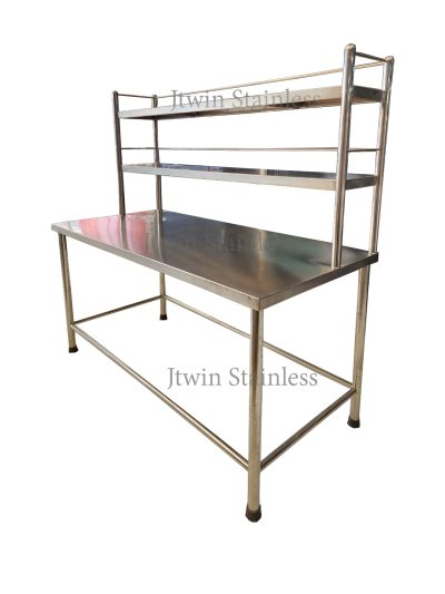 โต๊ะเตรียมสแตนเลส + ชั้นลอย 2 ชั้น ทึบ