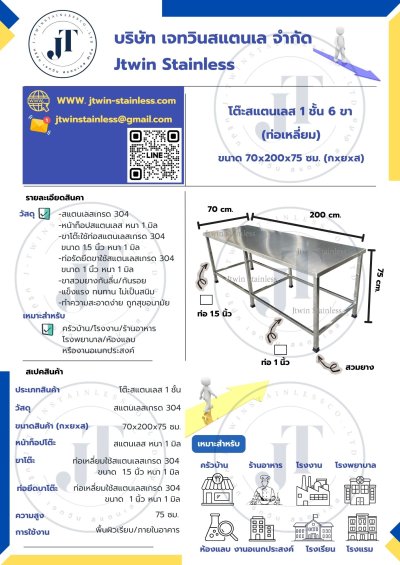 โต๊ะสแตนเลส (ท่อเหลี่ยม)
