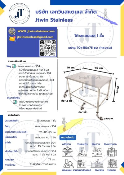 โต๊ะสแตนเลส (่ท่อกลม)