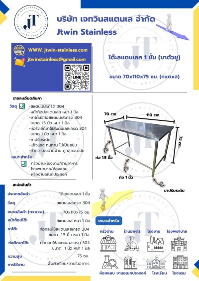 โต๊ะสแตนเลส (ขาตัวยู)