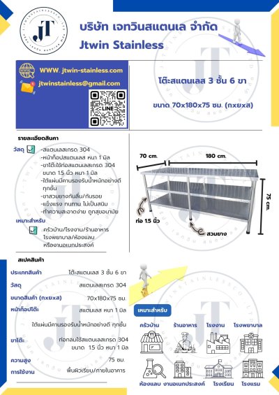 โต๊ะสแตนเลส 3 ชั้น