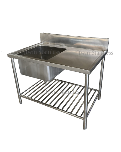 ซิ้งค์สแตนเลส 1 หลุม พร้อมที่พัก ขวา (มีตะแกรงด้านล่าง)