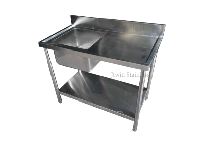 ซิ้งค์สแตนเลส 1 หลุม พร้อมที่พัก ขวา (มีชั้นวางด้านล่าง)