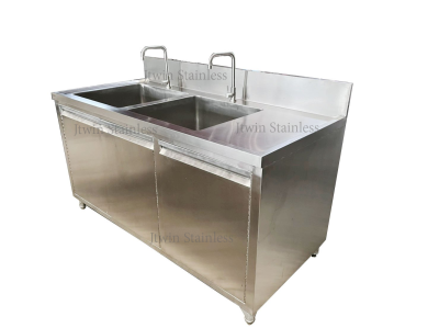 ซิ้งค์สแตนเลส 2 หลุม พร้อมที่พักพร้อมตู้