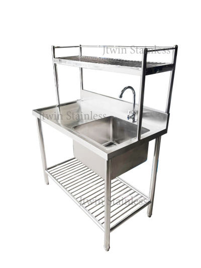 ซิ้งค์สแตนเลส 1 หลุมมีชั้นวางด้านล่าง(ซี่)+ชั้นลอย 1 ชั้น(ซี่)