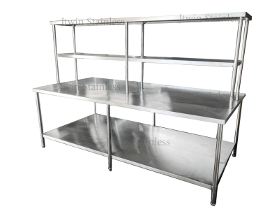 โต๊ะสแตนเลส  2 ชั้น + ชั้นลอย 2 ชั้น