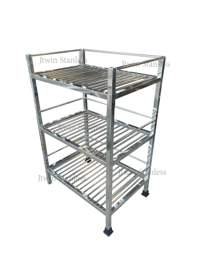 ชั้นวางสแตนเลส 3 ชั้น ซี่กลม (เหลี่ยม)