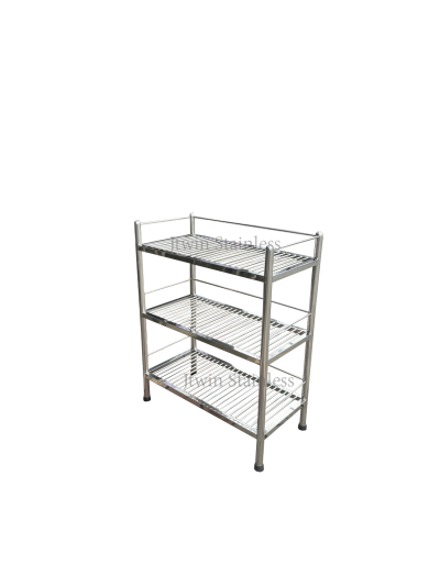 ชั้นวางสแตนเลส อเนกประสงค์ 3 ชั้น ซี่ ขาท่อกลม