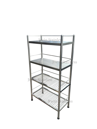 ชั้นวางสแตนเลส อเนกประสงค์ 4 ชั้นทึบ 2 ชั้น ซี่ 2 ชั้น