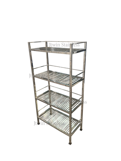 ชั้นวางสแตนเลส อเนกประสงค์ 4 ชั้นซี่ เหลี่ยม