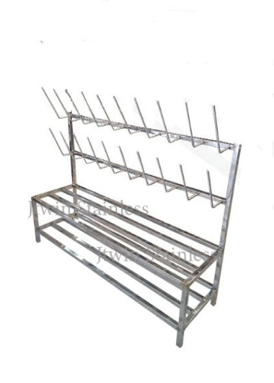 ชั้นวางรองเท้าบูทสแตนเลส 10 คู่ พร้อมชั้นวาง 2 ชั้น ซี่