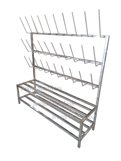 ชั้นวางรองเท้าบูทสแตนเลส 15 คู่ พร้อมชั้นวาง 2 ชั้น ซี่