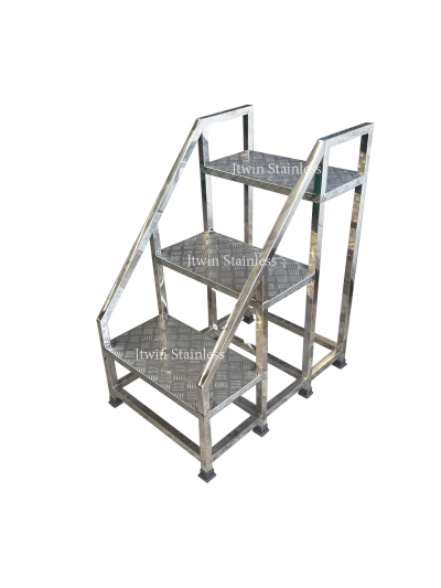 บันไดสแตนเลส 3 ชั้น (ราวจับ)