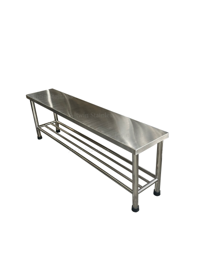 ม้านั่งสแตนเลสพร้อมชั้นวาง ซี่ ด้านล่าง