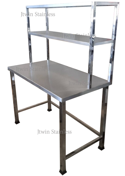 โต๊ะสแตนเลส+ชั้นลอย 2 ชั้น ทึบ (ท่อเหลี่ยม)