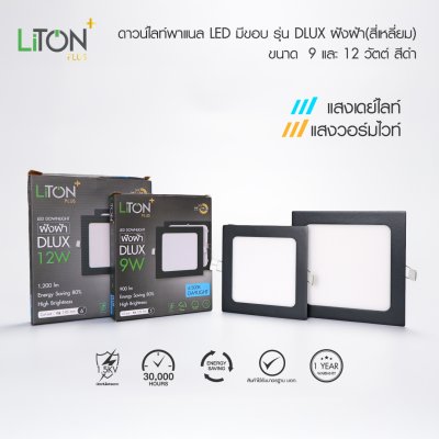 LED ดาวน์ไลท์พาแนล สีขาว รุ่น DLUX ฝังฝ้าทรงเหลี่ยมสีดำ